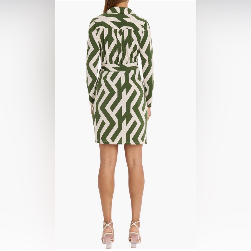 Donna Morgan Geometric Print Wrap Dress- Ivory/Green Size:12 - Picture 2 of 3